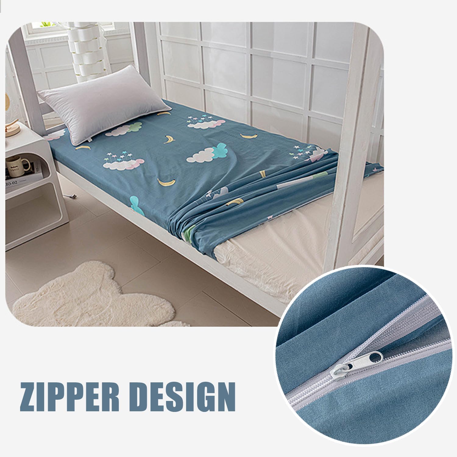 Futon Mattress Cover with Zipper Dustproof Floor Futon Mattress Cover Twin Size Traditional Futon Cover Futon Slipcover Full Wrap Mattress Protector for Dormitory,A,80x190cm