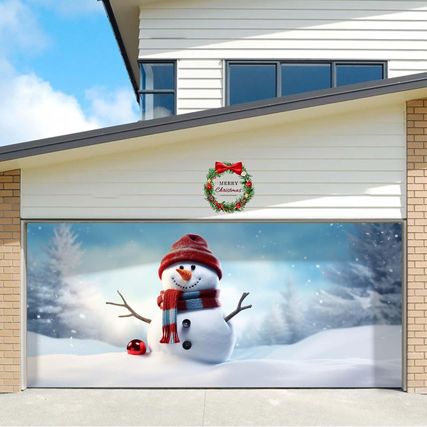 Christmas Garage Door Banner Decoration Large Snowman Christmas Garage Cover Holiday Garage Door Cover 7 x 16 ft Large Snowman Snowflake Backdrop for Indoor Outdoor Wall Door House Decoration