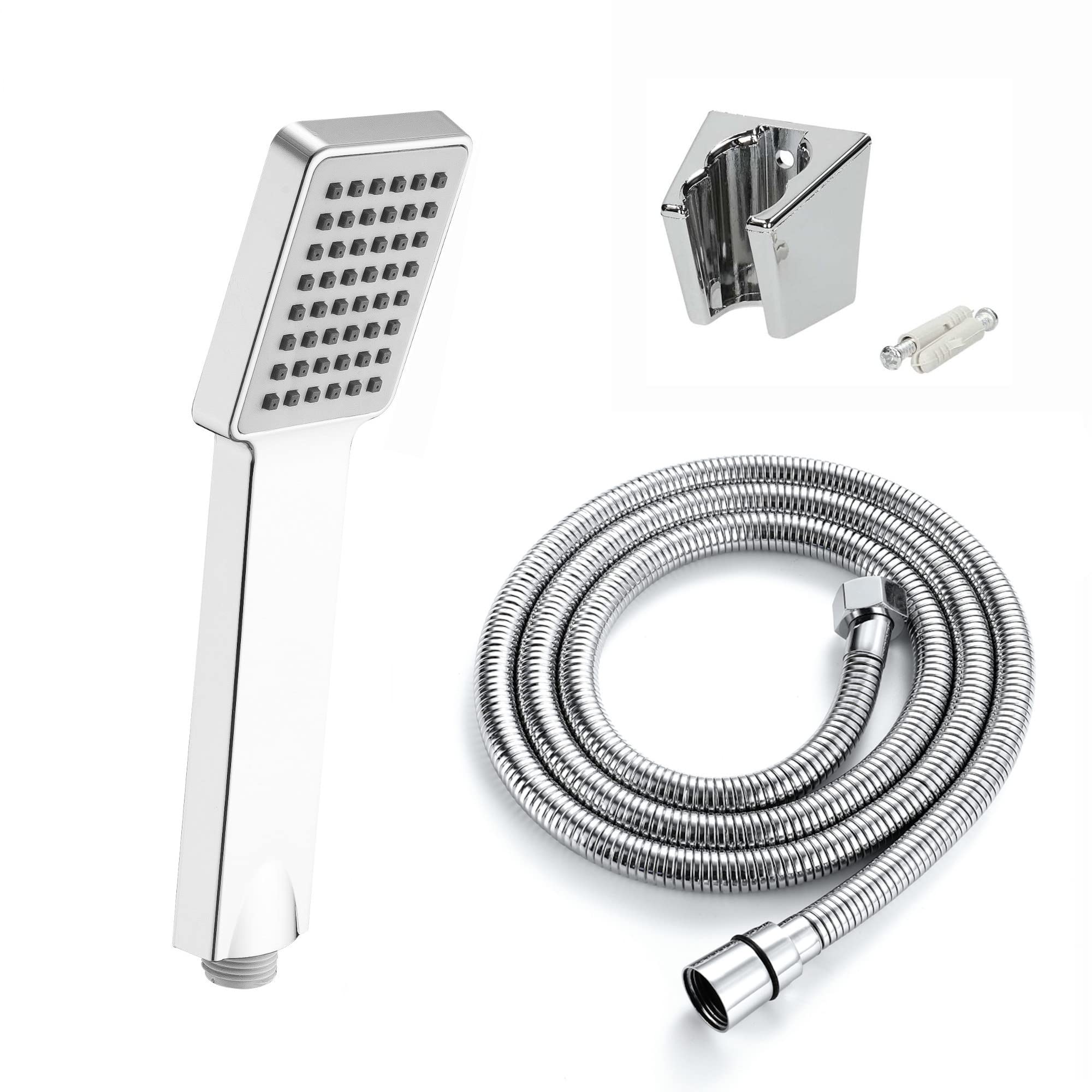 ENKI, EH008, Modern Square Shower Head and Hose Kit with Shower Head Holder, Chrome