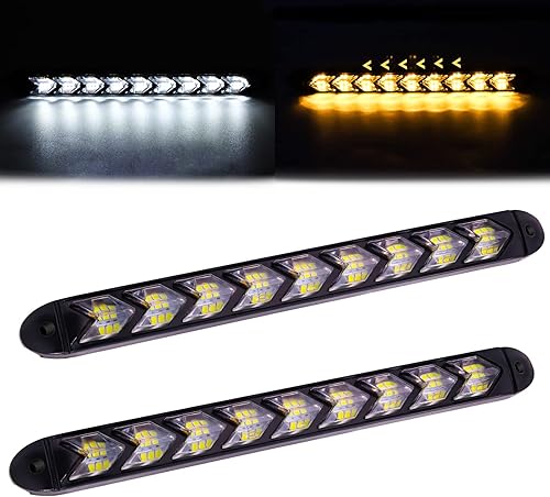 Miniatura 1 de Luces de circulación diurna de 10 pulgadas, 9 luces LED blancas de 12 V, flecha ámbar, luces direccionales de giro secuenciales, luces LED DRL de 10