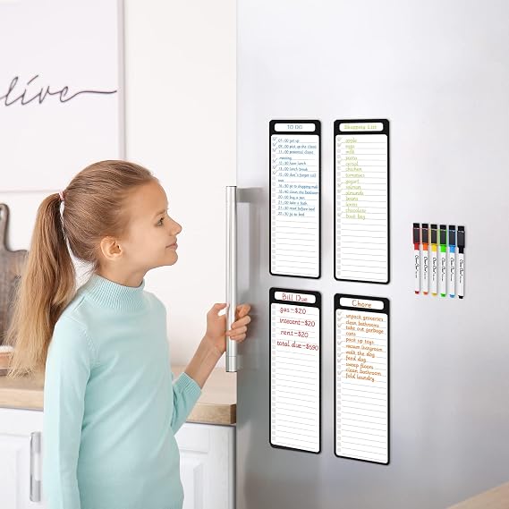 Magnetic Dry Erase List Board - 4x12 Multifunctional List Board for Fridge - 6 Extra Fine Point Markers Included - Shipped Flat