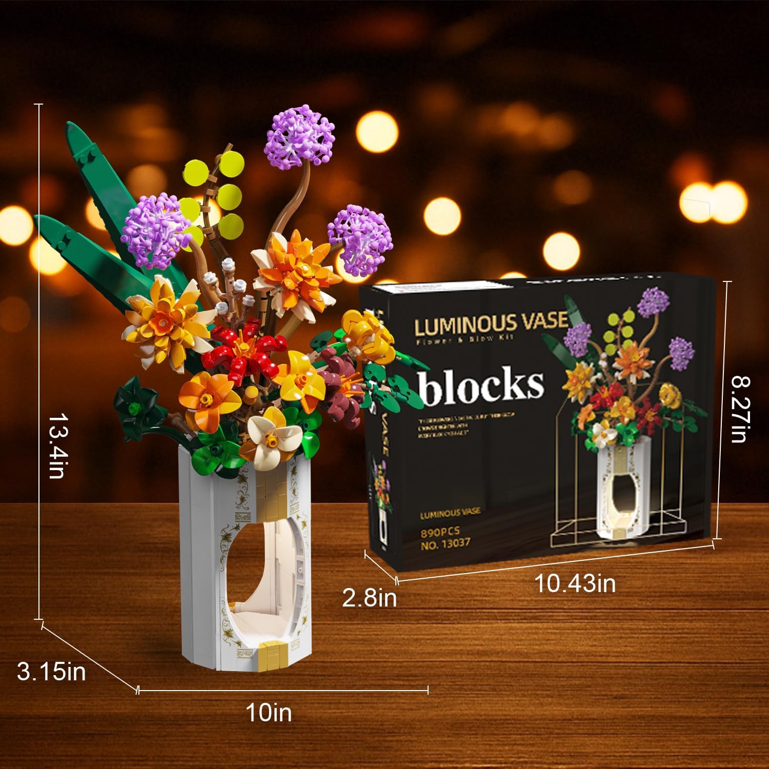 Flower Building Sets with Vase, Compatible with Lego Flowers for Adults 890pcs, Artificial Flowers Building Blocks for Botanical Collection for Adult, Ideal Gifts for Teen Girls Mom Women Girlfriend