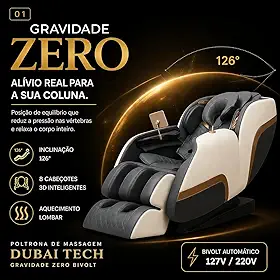 Poltrona De Massagem Dubai Tech Bluetooth Gravidade Zero (PRETO COM CINZA)