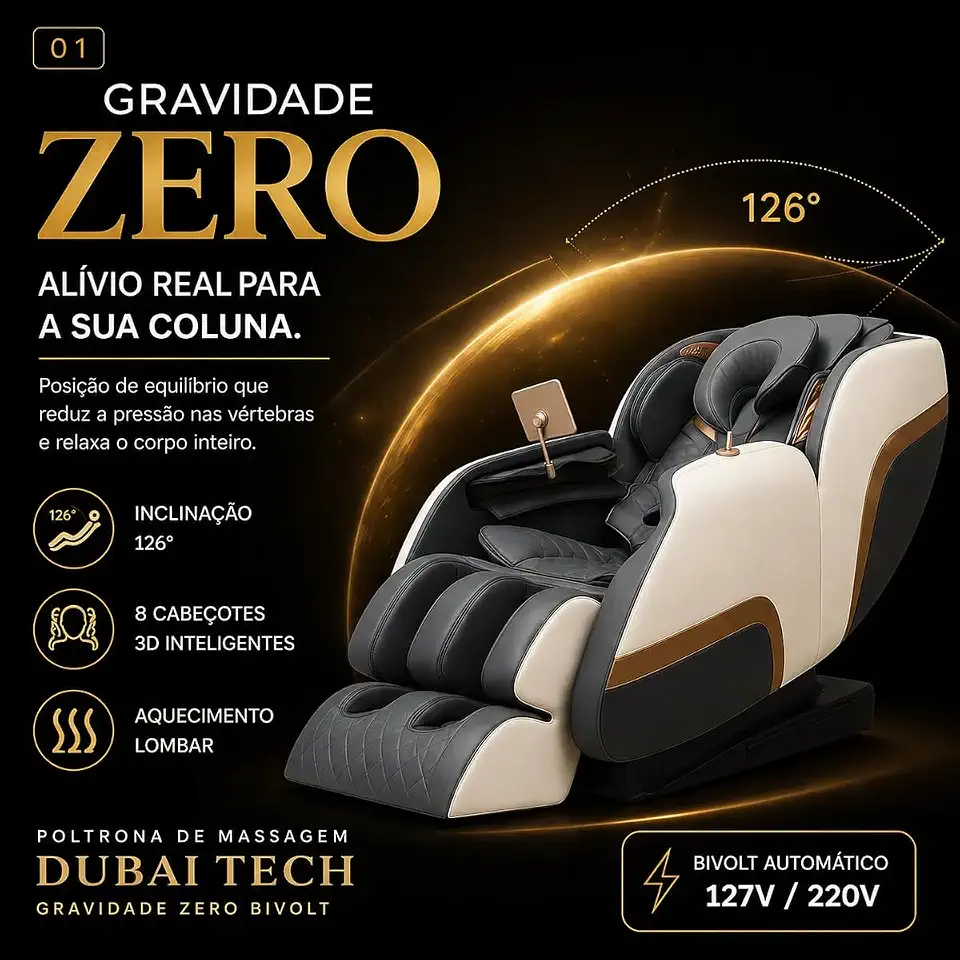 Poltrona De Massagem Dubai Tech Bluetooth Gravidade Zero (PRETO COM CINZA)