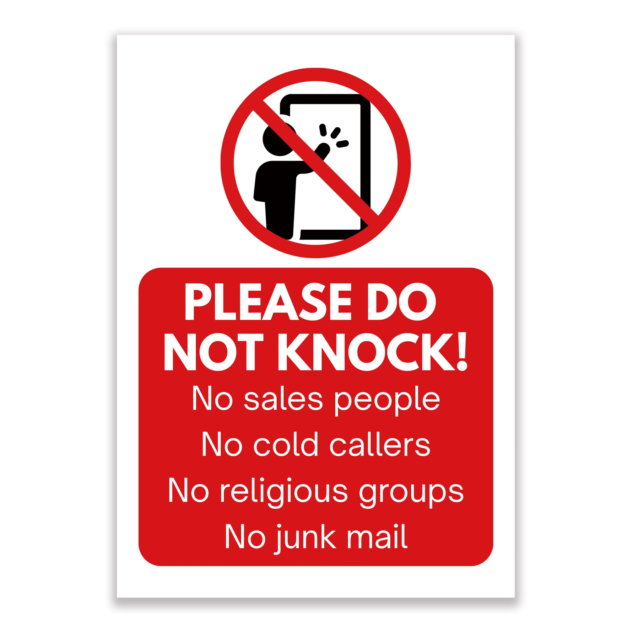 LP Lifestyle Please Do Not Knock Sign – Durable Waterproof Weatherproof Rust-Free PVC Sign, No Cold Callers No Sales People No Junk Mail Door Notice No.463 (A5 (148mm x 210mm) – No Holes)