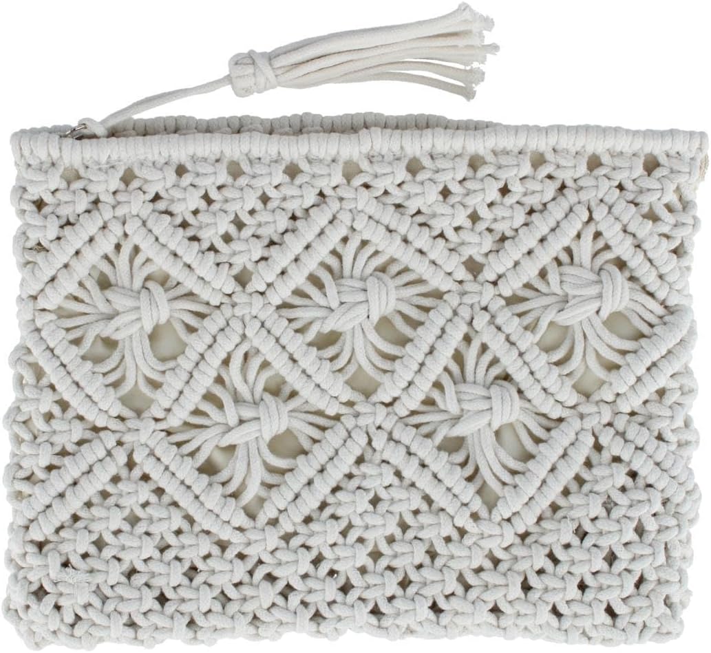 CTM Women's Crochet Clutch Tassel Handbag