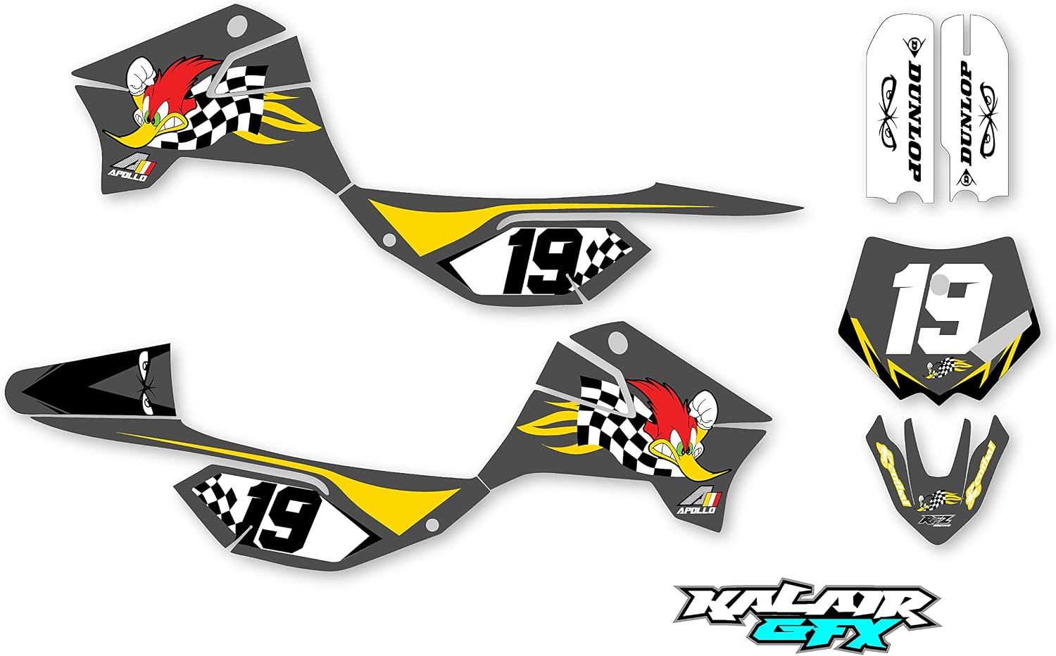 Graphics Kit for Apollo RFZ X4-X6 X14-X19 (All Years) Woody Series Red 09 Mil-Dirt bike Custom Racing Graphics Decals Stickers Kit, no-plastics