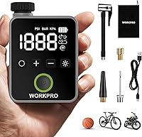 Vista 1 de WORKPRO Mini bomba eléctrica para bicicleta, bomba de neumático de bicicleta portátil de 140 PSI con manómetro, pantalla digital, apagado