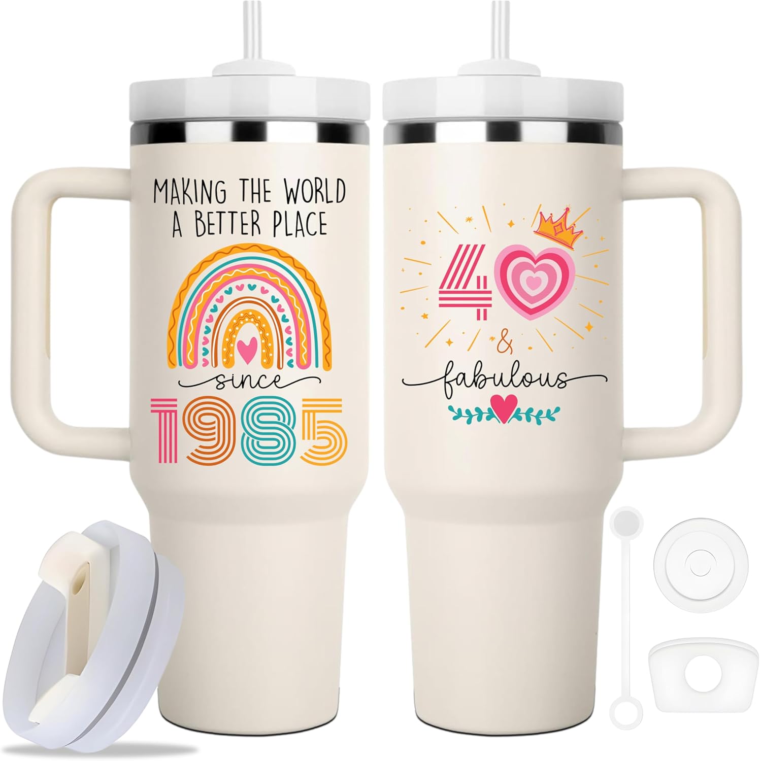 40TH Birthday Gifts for Her, Vintage 1985 Tumbler, 40 Year Old Birthday Gift Idea for Women, Funny 40 & Fabulous Bday Gift for Women, Friends, Daughter, Sister, Mom - Turning 40 Present