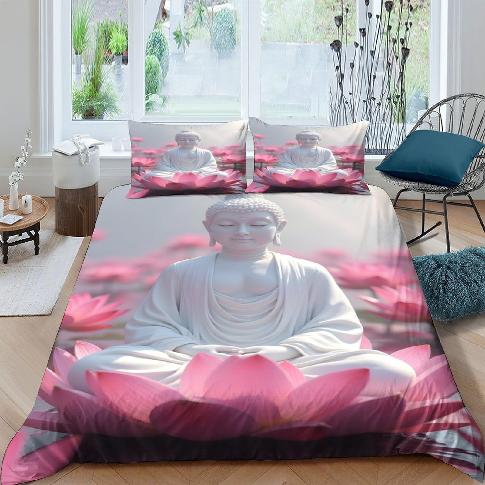 Ctjqhvkz Style-7 3D Printed Lotus Buddha Fitted Sheet Microfiber Soft Breathable Zen Meditation Bed Cover For Bedroom Guest Room Dorm Decor Single（135X200cm）