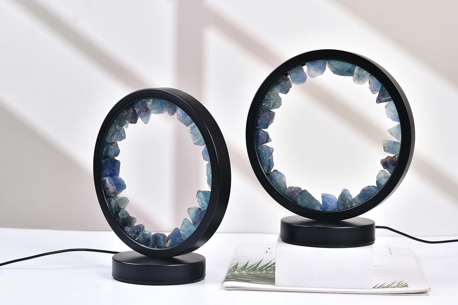 AMOYSTONE Natural Blue Fluorite Crystal Lamp, USB Powered 3-Color Adjustable Rock Night Light 7.5", Bedside Meditation Lamp for Bedroom Office Home Zen Decor