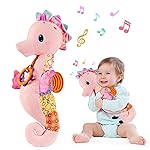 Fuzqq Baby Girl Toys 0-6 Months,Musical Stuffed Animal Plush Toy with Rattle,Soft Newborn Toy for 0 3 6 9 12 Months Girls,Baby Girl Gift,Pink