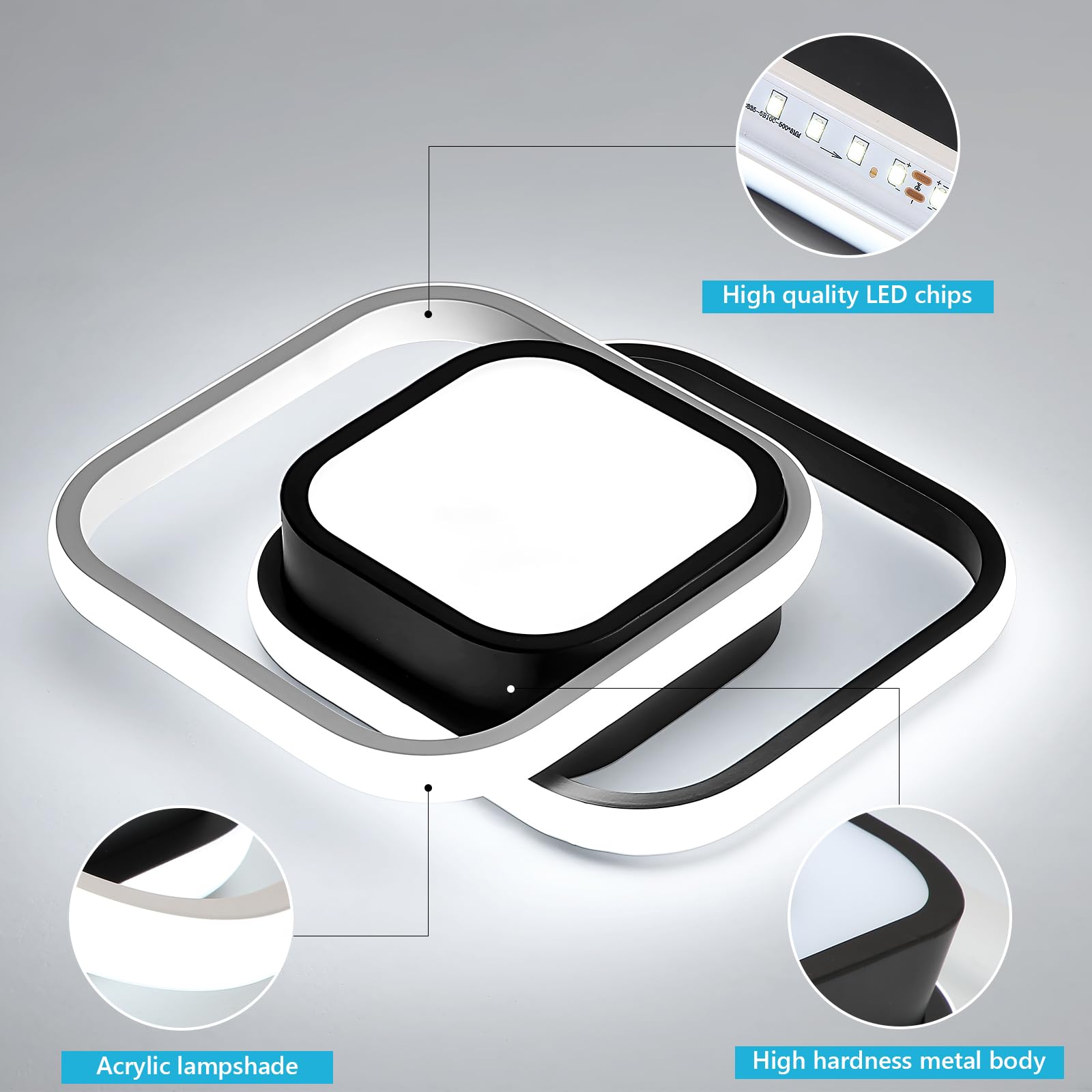 Osairous LED Ceiling Lights, 2 Squares Flush Mount Ceiling Lighting - Image 3