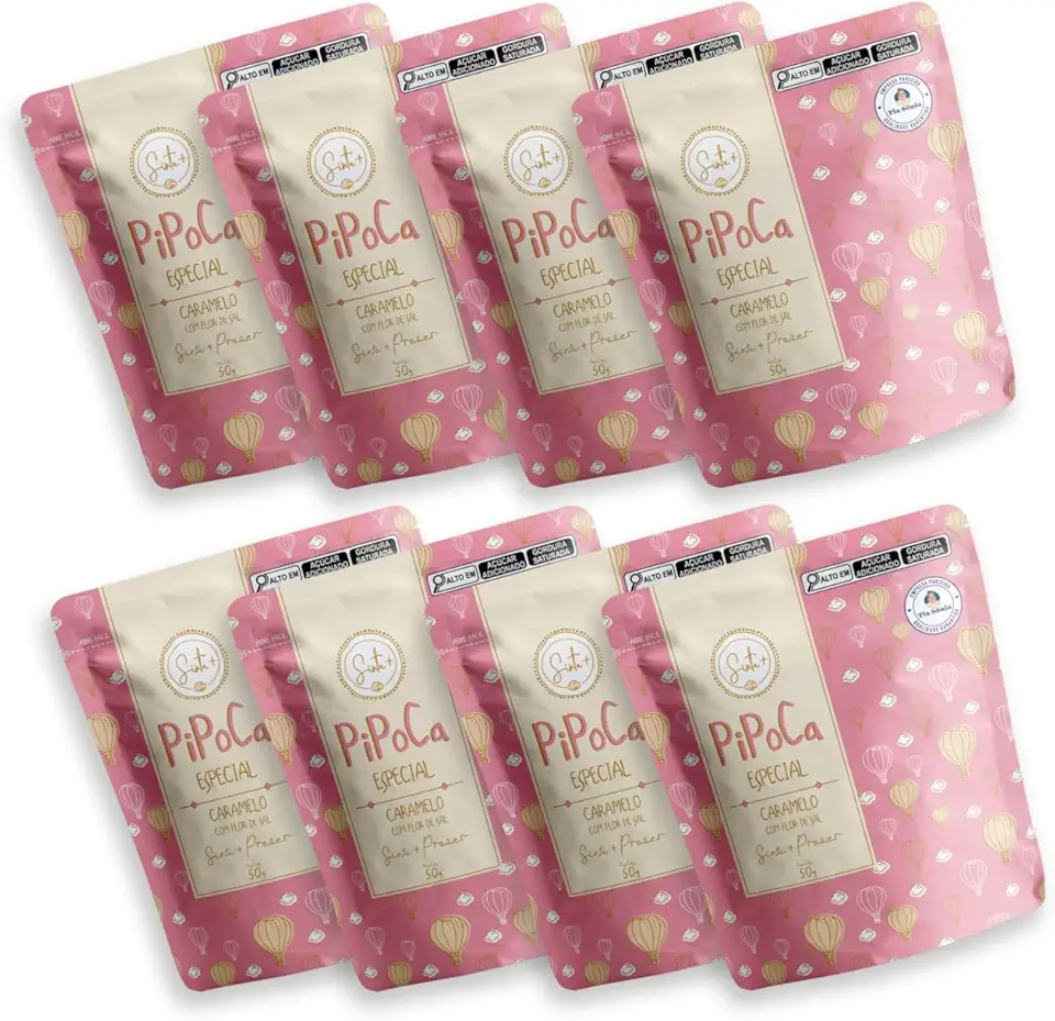 Kit 8 Pipocas Gourmet Sinta+ Caramelo com Flor de Sal 400g – Artesanal, Sem Glúten e Sem Corantes