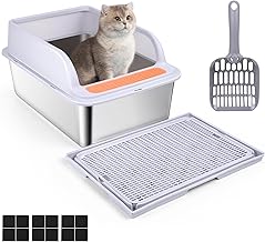Stainless Steel Cat Litter Box, Banaone XL Cat Toilet, 20L Cat Litter Scoop with Metal Scoop for Small and Medium Cats, Non-Stick, Anti-Odour