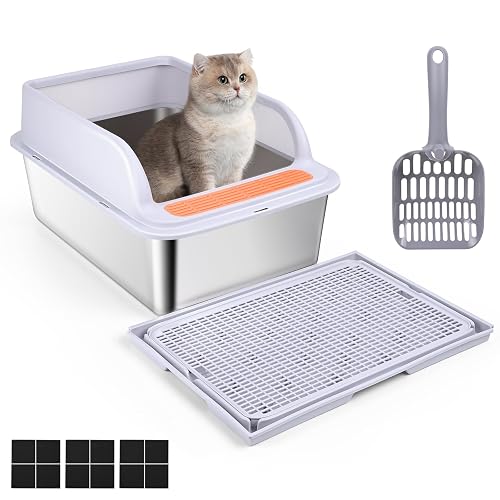 Cajas de Acero Inoxidable para Gatos, Banaone Caja de Arena para Gatos de Acero Inoxidable