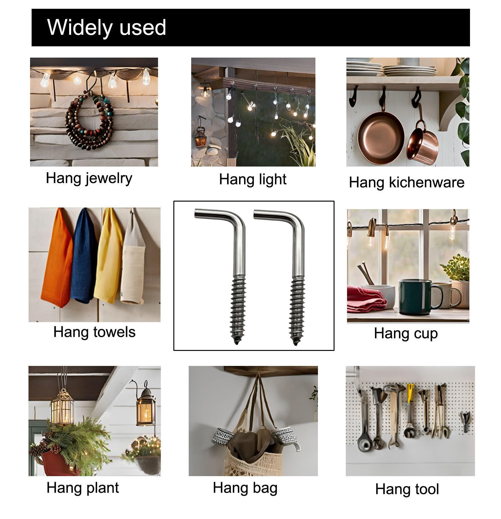 Stainless Steel Screw-In Hooks - 30 Pcs -3