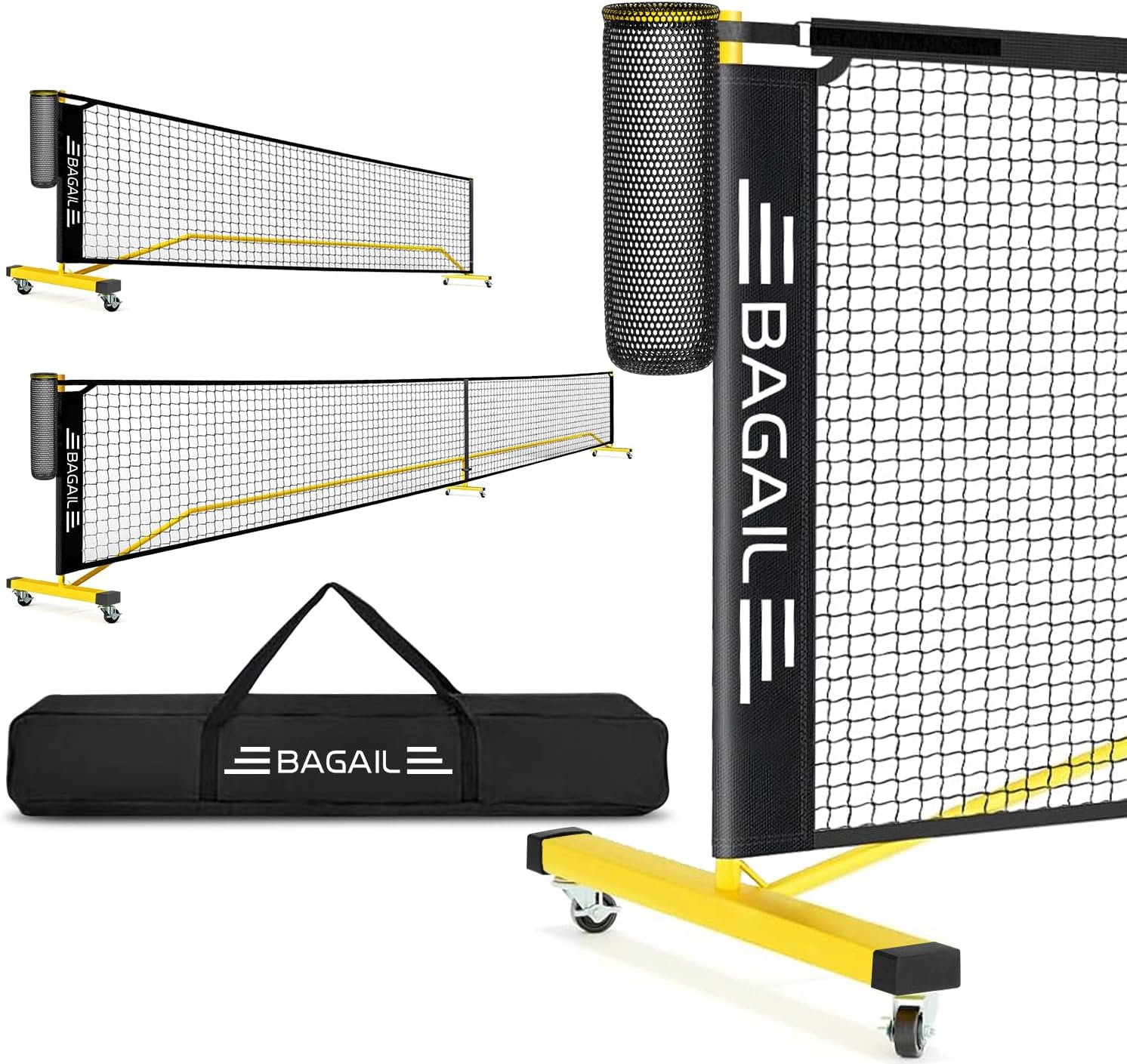 BAGAILPortable Pickleball Net Set with Wheels, 22 FT Regulation Size & 11 FT Half Court Size 2-in-1 Pickle Ball Net with Ball Collector, Carry Bag, Easy Setup for Outdoor Indoor DrivewayRecycled Claim Standard 100