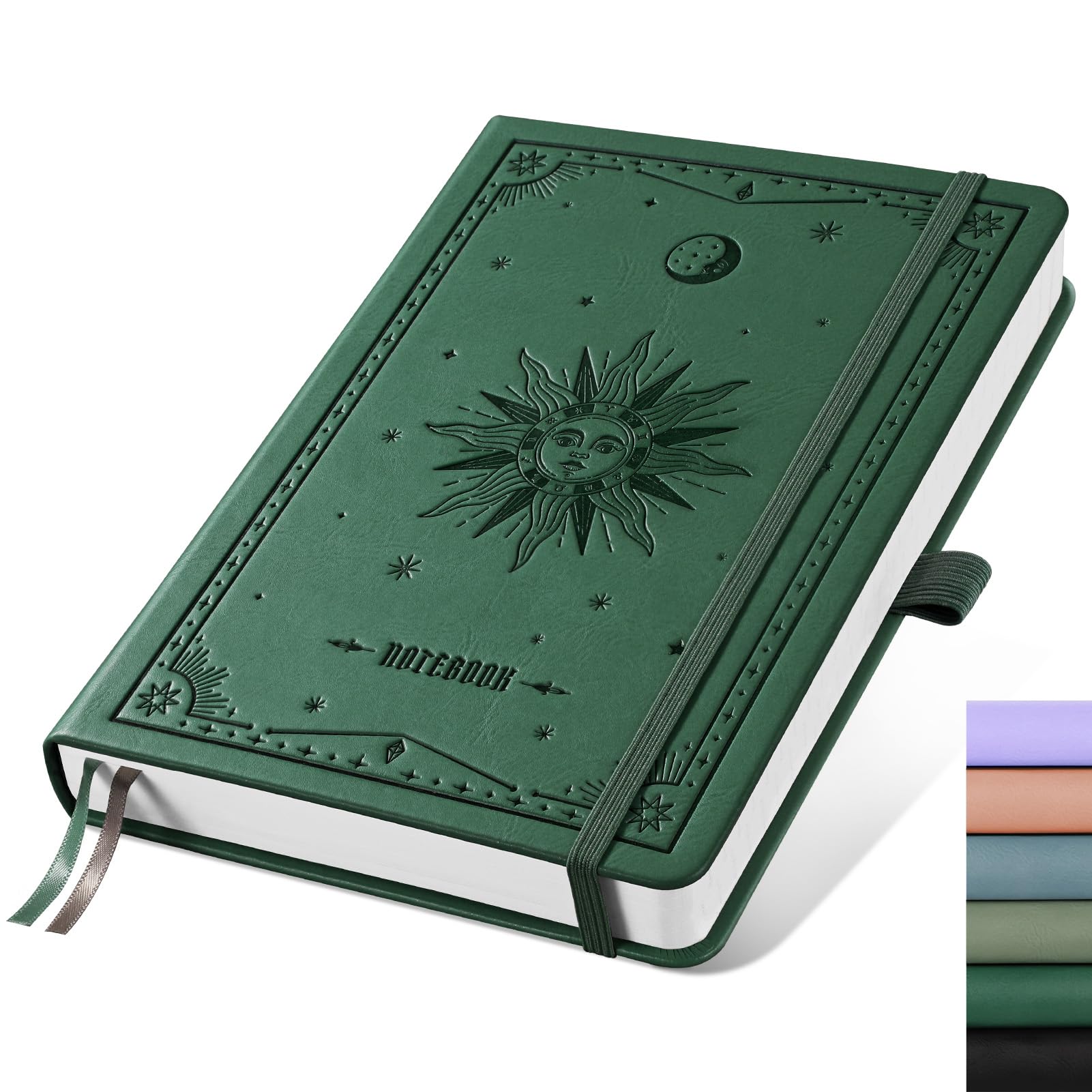 EMSHOI A5 Graph Paper Notebook, Journal for Women and Men, 192 Pages, 100 GSM Thick Notepad, Hardcover Leather Square Grid Note book, Ideal for School, Work, Writing, 14.5 x 21 cm - DarkGreen