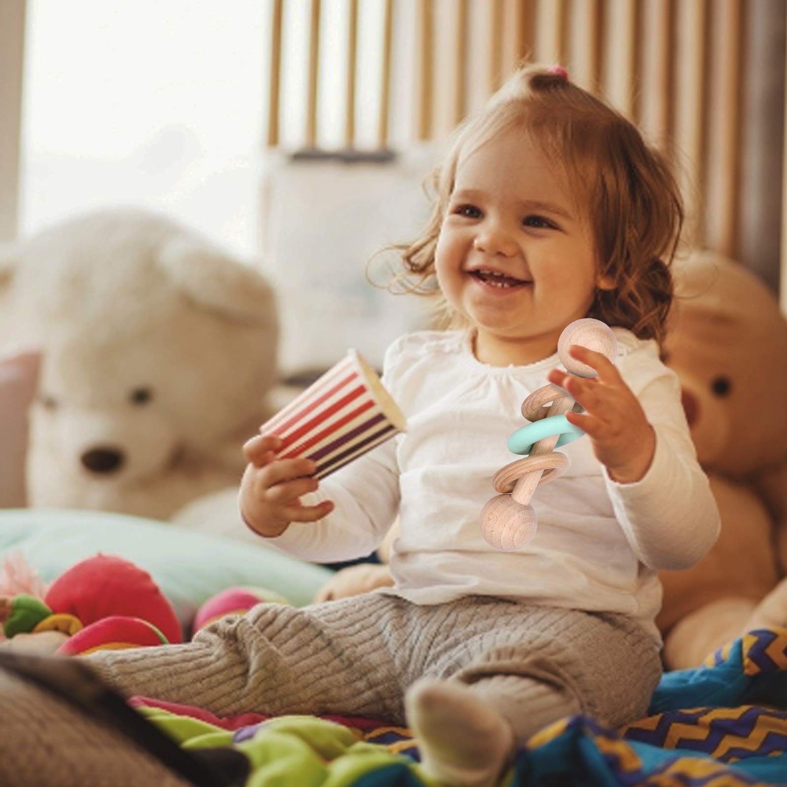Zankie Juguetes De Madera De Haya – Doble Disco Y Sonajero Para Bebés 0-3 Años, Montessori Para Agarrar, Dentición Y Desarrollo Sensorial