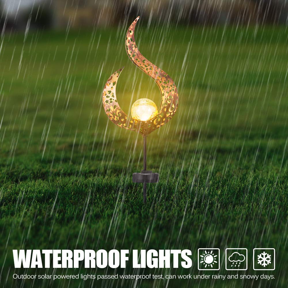 ALLOMN Solar Rasen Lampe, Draussen Solar Licht Garten Dekoration Lampe IP65 Wasserdicht Pfad Rasen Hof Garten Lampen Glas Flammenform Design (Hohle Flamme, 2 PCS)