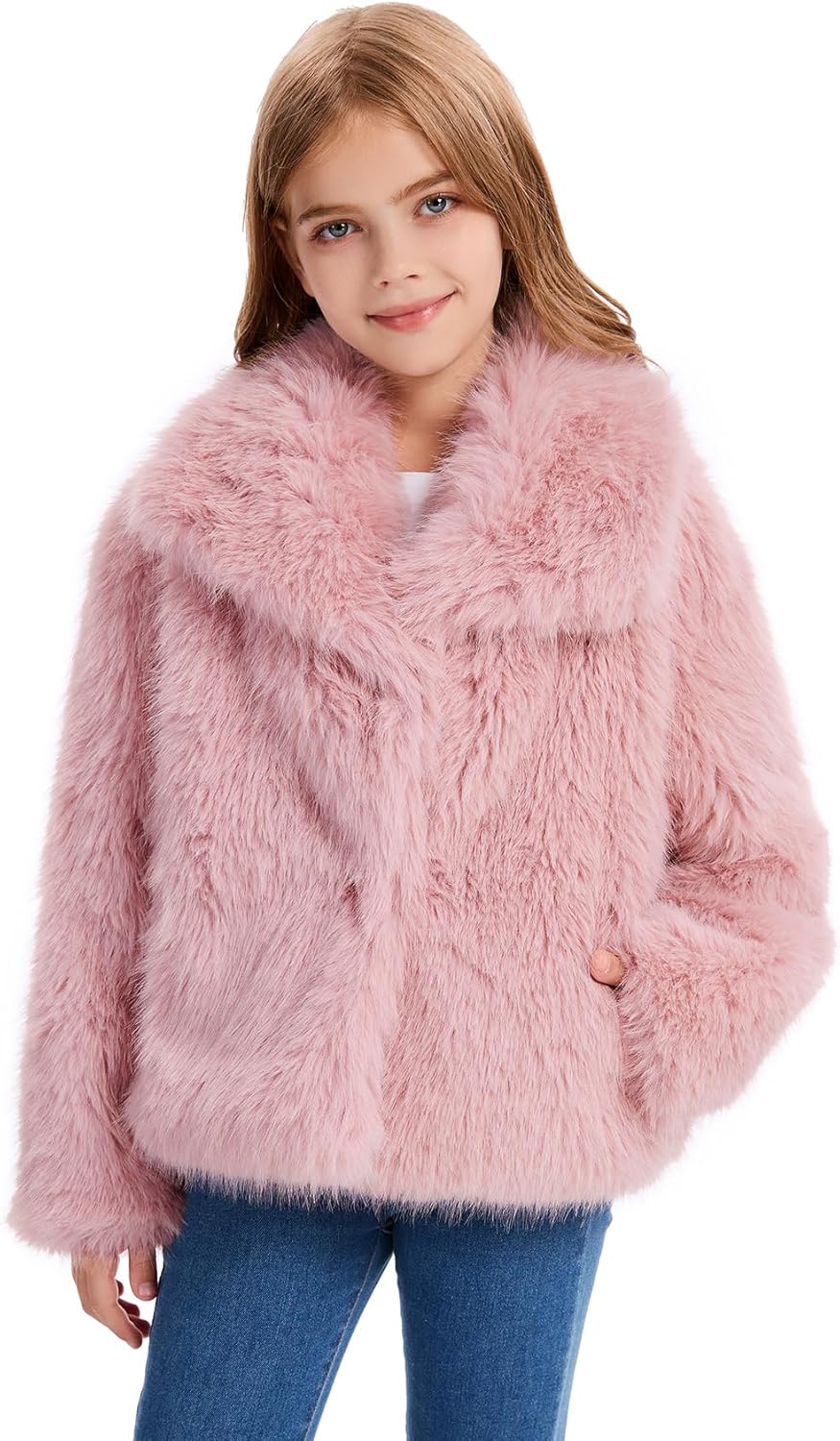 Girls Faux Fur Coat Fluffy Furry Fleece Jacket Kids Warm Winter Shaggy Outwear with Pockets 5-14 Years - Image 4