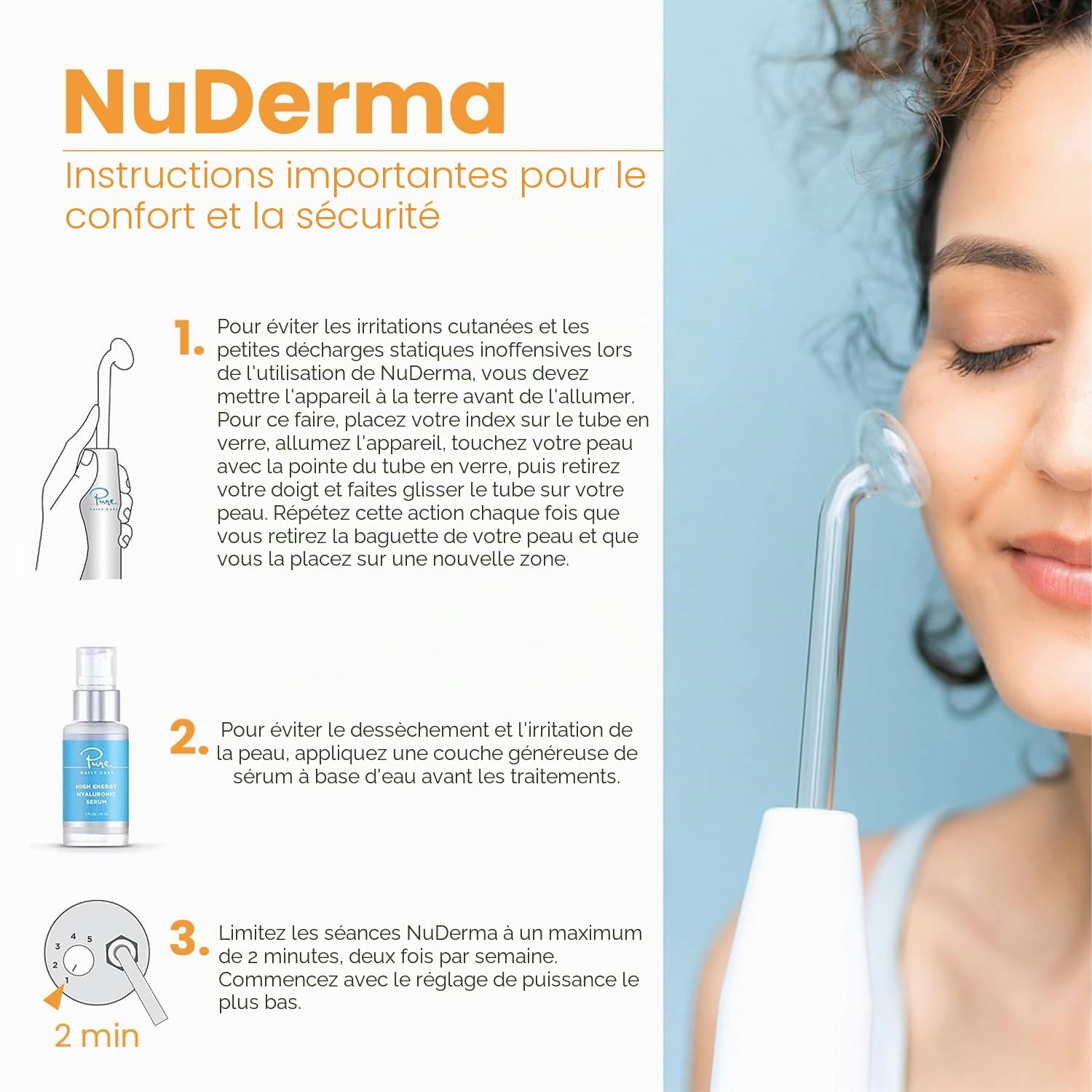 NuDerma Machine portable de thérapie de la peau haute fréquence avec néon - Traitement de l'acné - Raffermissement de la peau - Réduction des rides - Cernes - Yeux gonflés - Stimulateur de follicules