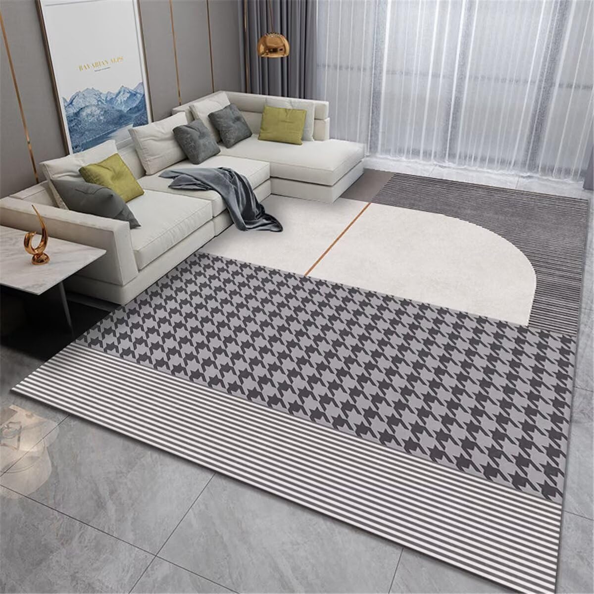 Tapis de salon résistant à l'usure et anti-décoloration à lignes grises