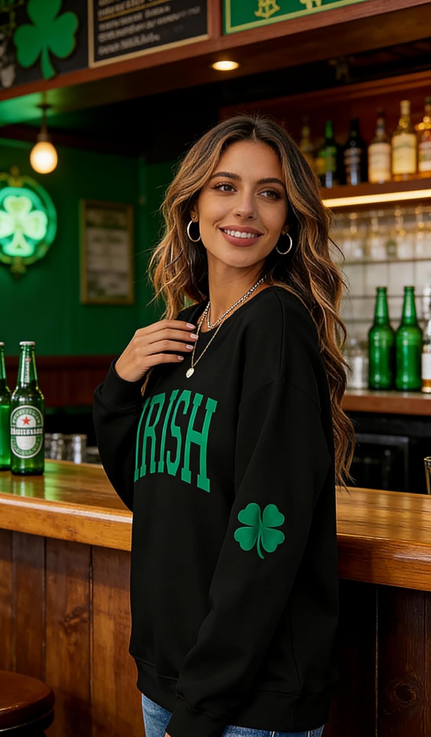 LYEIAO St. Patrick's Day Sweatshirts for Women Shamrock Shirt Clover Printed Irish Gift Casual Loose Long Sleeve Fit Tops - Image 5
