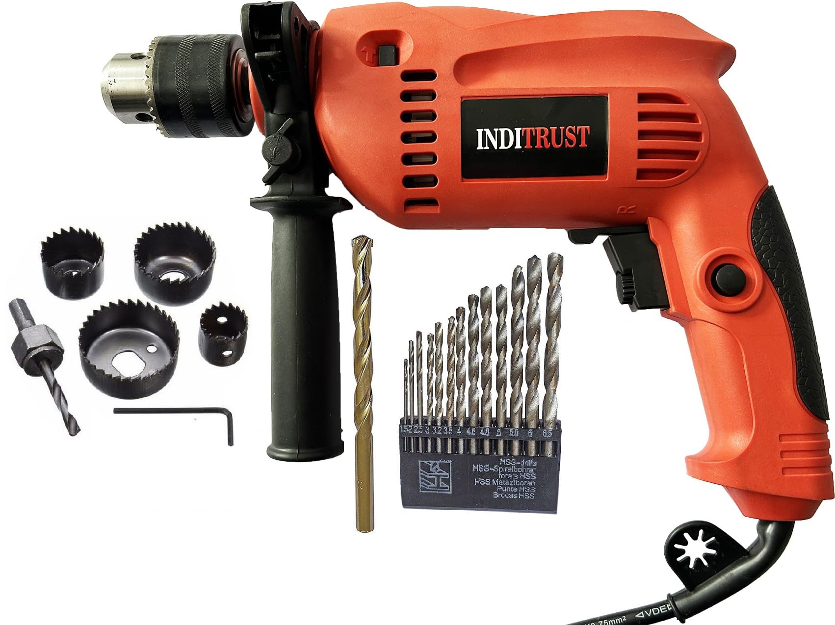 Inditrust 6-Month Warranty 700w RED Impact drill machine 13mm 100% copper winding with 13pc hss 1 masonry bit 6pc holesaw set (B0D9YNM97Z) Amazon Price History, Amazon Price Tracker