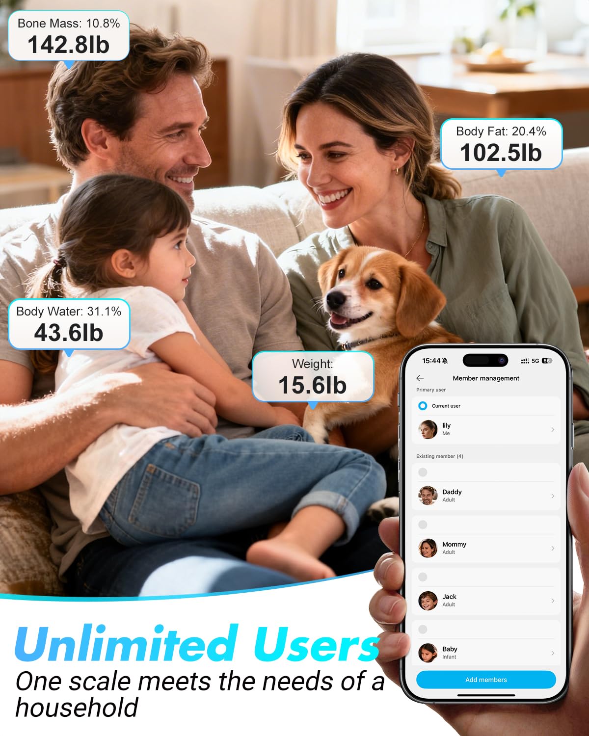 INSMART - Bilancia intelligente per peso corporeo e percentuale di grasso, bilancia accurata Bluetooth con ampio display, 16 pesate composizione corporea, bilancia da bagno sincronizzata con app