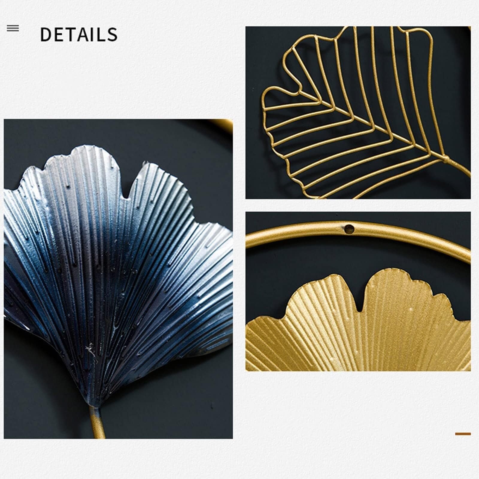 Sztuki Dekoracji ściennych, 3szt. Ginkgo Leaf Wall Decor Metal Art Rzeźby Ścienne Z Okrągłą Ramą Do Domu, Salonu, Kuchni, Sypialni Obrazy na ścianę do salonu