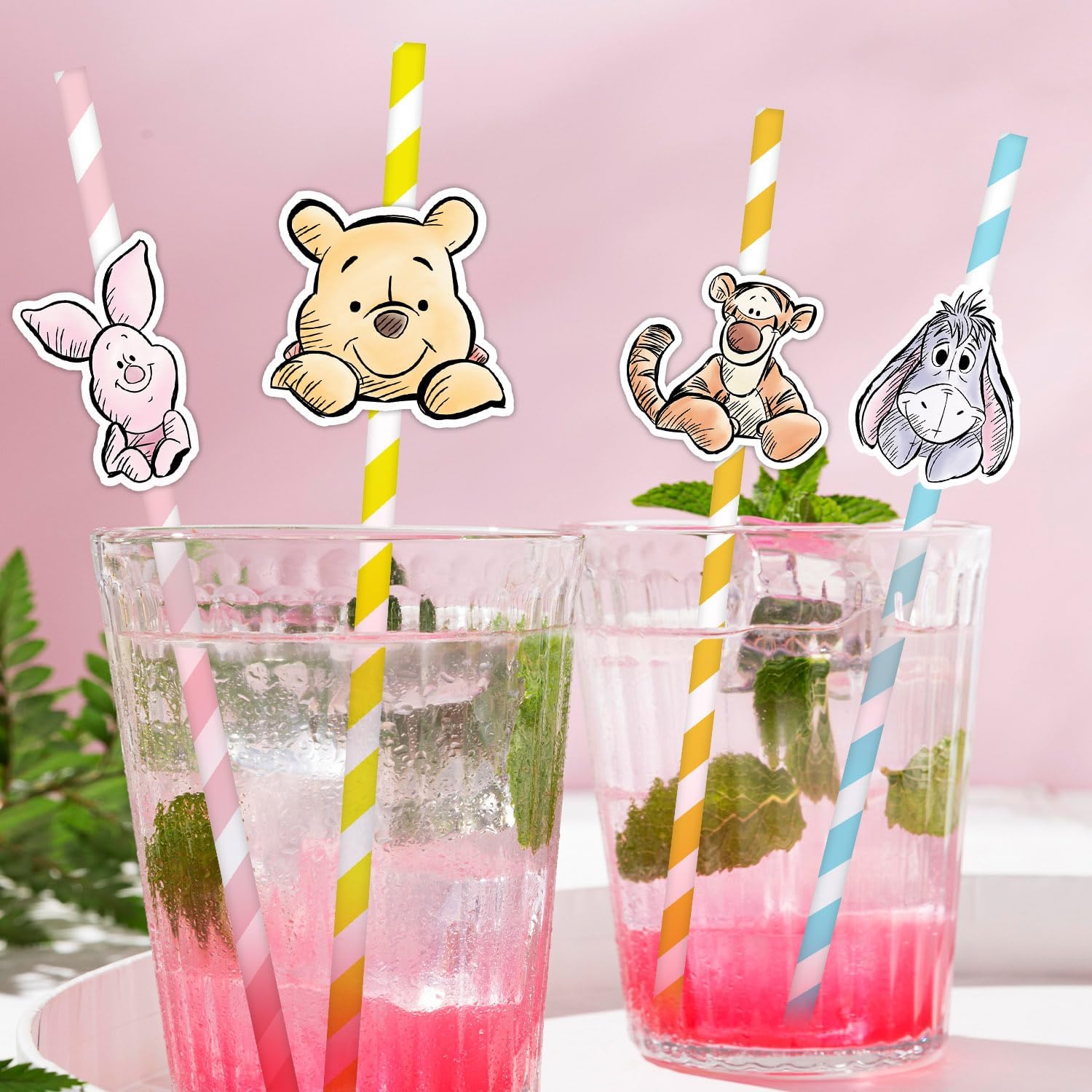 40 Pcs Winnie Baby Shower Decorations, Pooh Party Decorations, The Pooh Baby Shower Decor, Winnie Striped Paper Straws Disposable Drinking Straws, Bear Straws for Wedding Birthday New Year Party