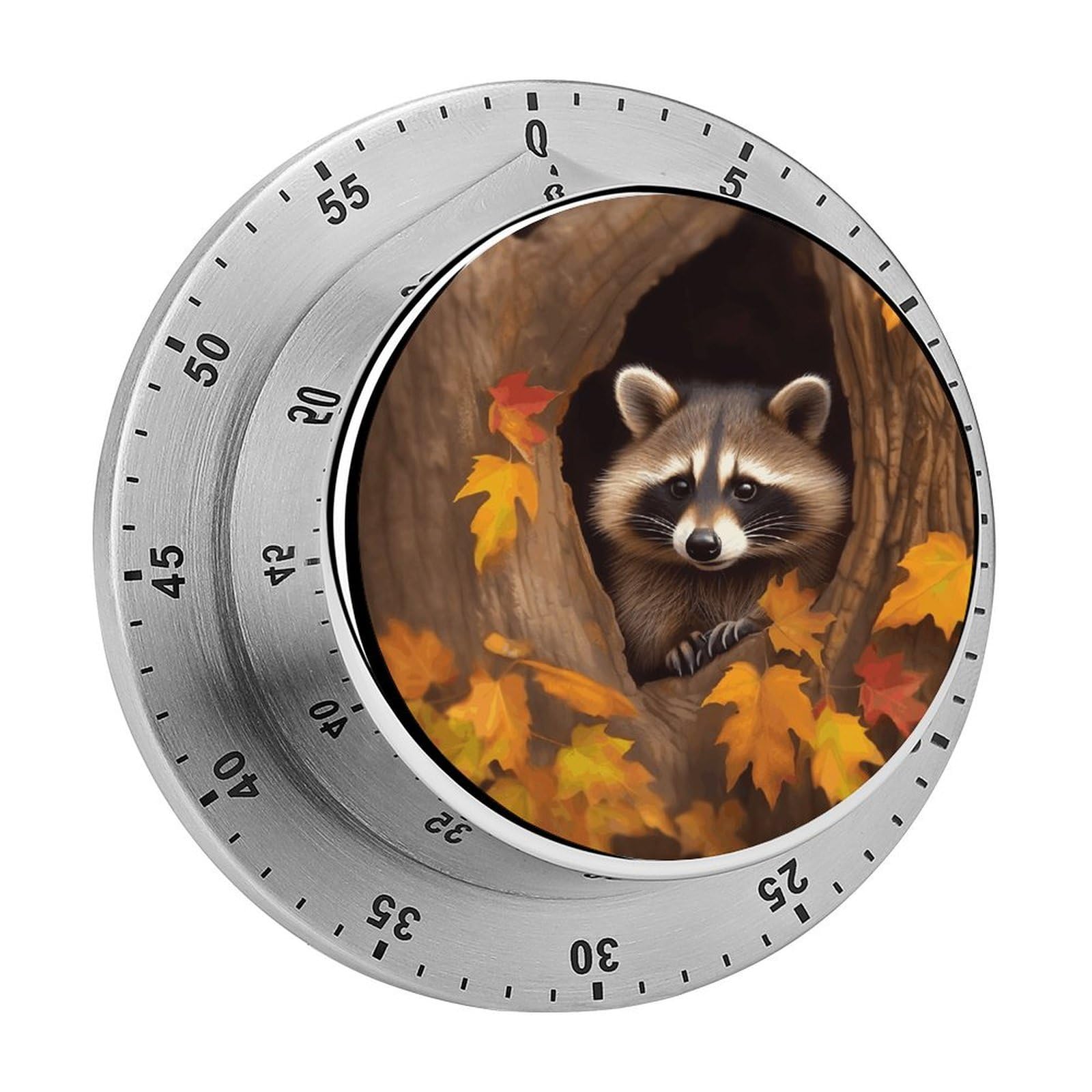 Raccoon in The Fall Tree Hole Timers Adsorbable Stainless Steel Kitchen Timer Loud 60 Minute Visual Timer Portable Manual Countdown Timers Alarm Clock Time Management Tool for Home Work