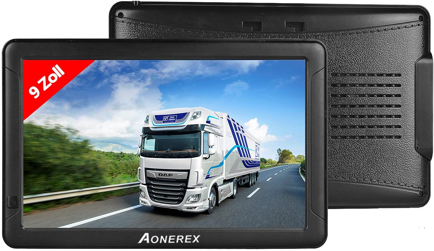 GPS Navigation for Car, Aonerex 9 Inch Touchscreen Navigation Device for Lorries and Cars 8 GB 256 MB GPS with POI Flash Warning Voice Guide Lane Map Update EU 52 Maps