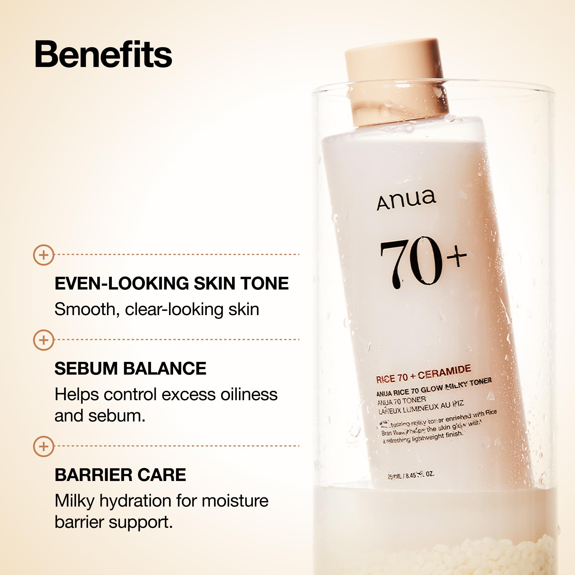 Anua Rice 70 Glow Milky Toner, Glass & Dewy Skin, Hydrating & Barrier Care, Rice Water, Niacinamide, Ceramides, All Skin Types, Fragrance-Free, Non Comedogenic, Korean Skincare, 8.45 fl.oz. - 5