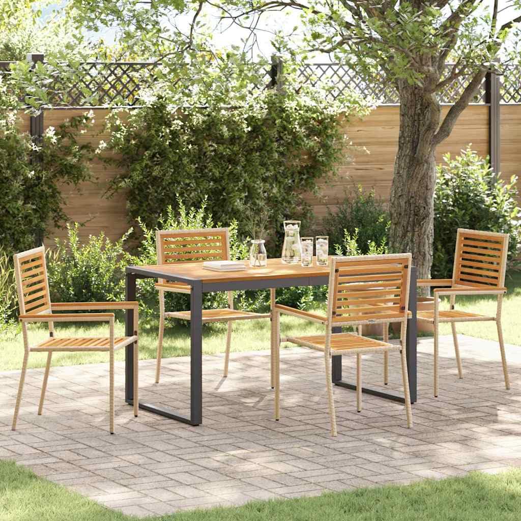 Salon de jardin de luxe 5 pièces en polyrotin tissé et bois d'acacia premium