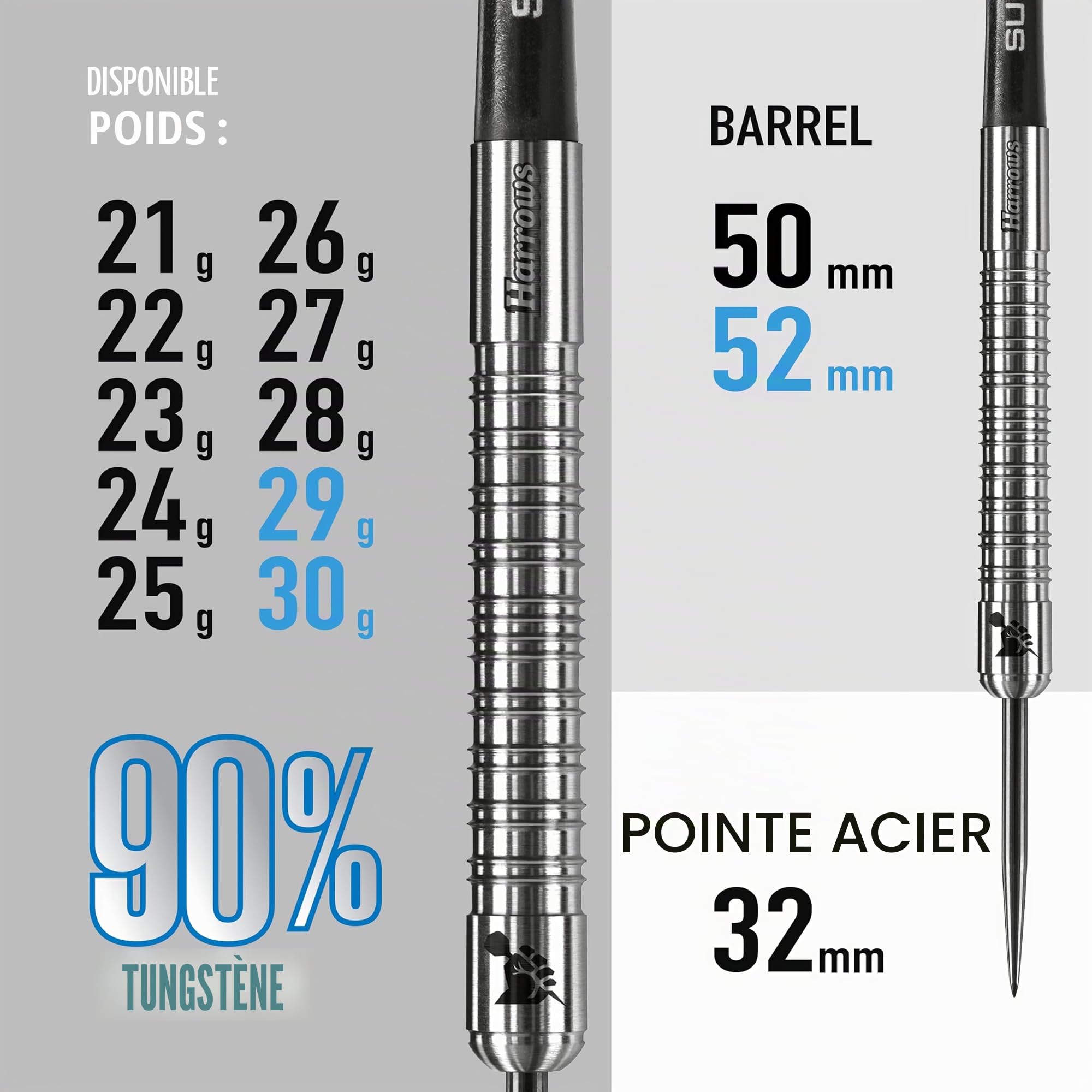 Harrows - Fléchettes en tungstène Super adhérence, argentées, Taille Unique