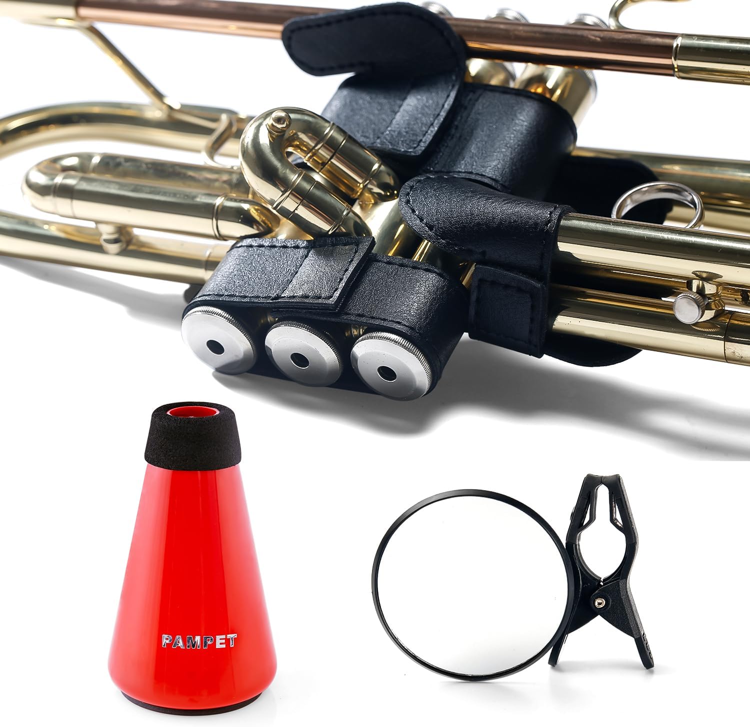 Lightweight Practice Trumpet Mute Silencer，Trumpet Straight Mute Mirror For All Brass Instruments Adapted Trumpet,Trombone,French Horn Trumpet Leather Valve Guard