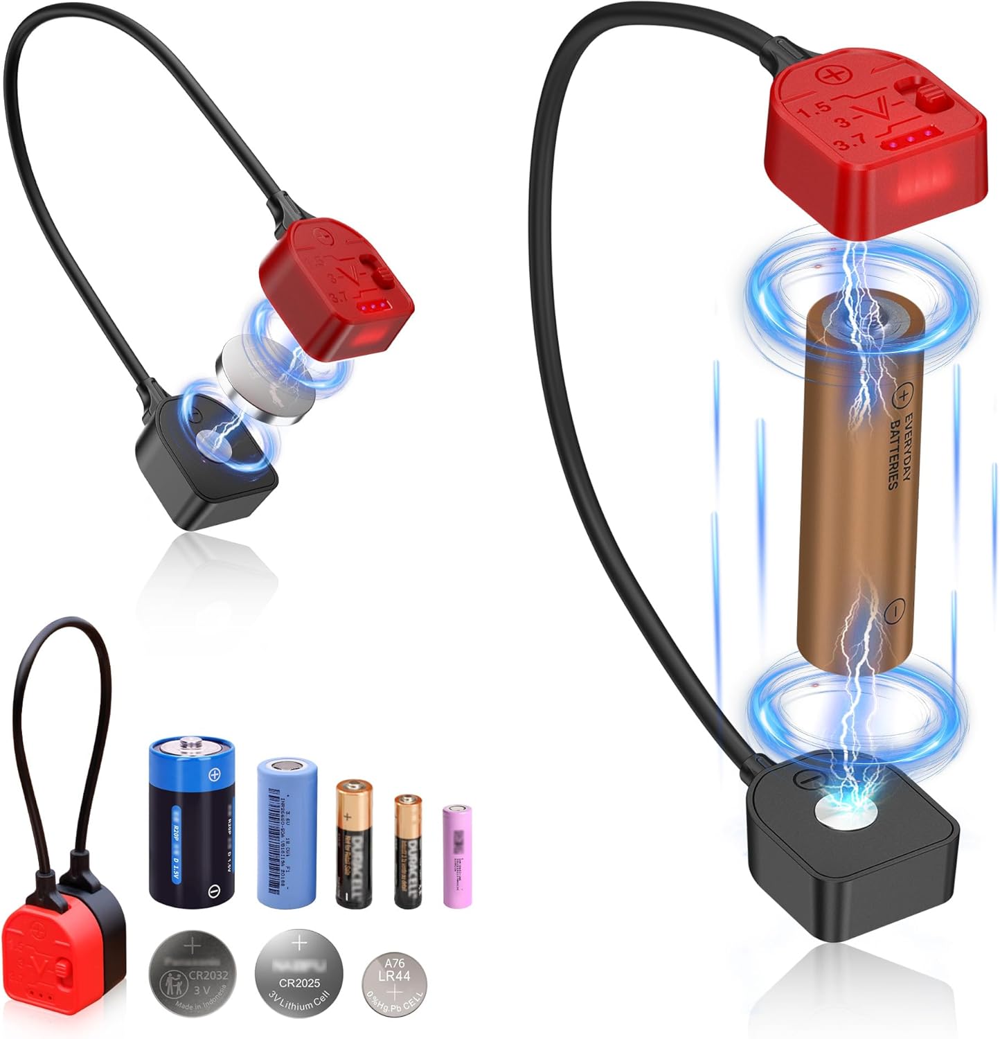 Moveable Magnetic Battery Tester for AA AAA C CR2032, Compact Common Battery Checker with 3 Indicator Lights for CR2025 CR2450 LR44 Double Triple A D 1.5V 3V 3.7V Button Coin Cell Family Battery