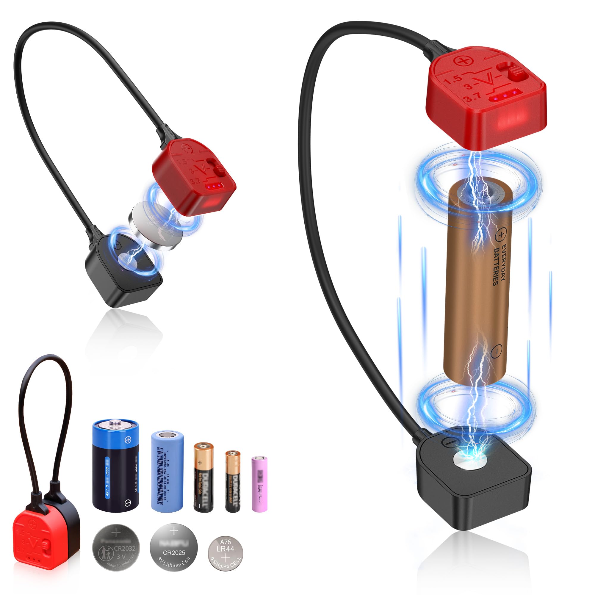 Portable Magnetic Battery Tester for AA AAA C CR2032, Compact Universal Battery Checker with 3 Indicator Lights for CR2025 CR2450 LR44 Double Triple A D 1.5V 3V 3.7V Button Coin Cell Household Battery-image-45