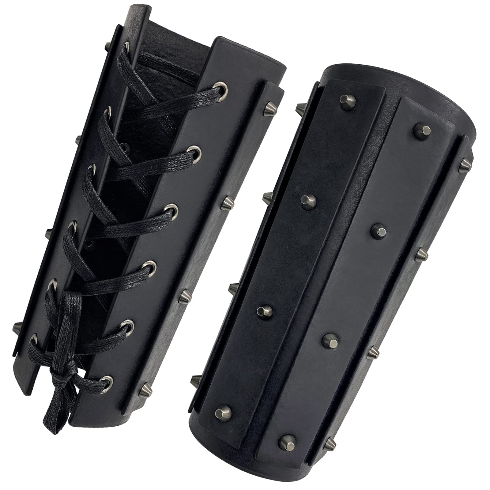 Hiifeuer Black A Medieval Brigandine Arm Guards, Mercenary Faux Leather Gauntlet, Vintage Renaissance Knight Arm Bracers (Black A)