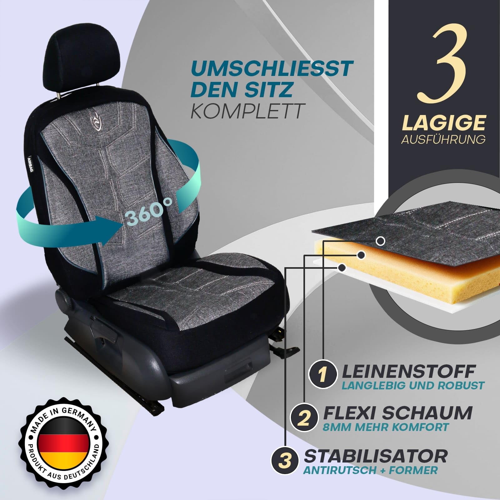 Fundas de asiento aptas para BMW 2 | Color: blanco y negro | Modelo: Prime MT | Fundas de asiento | Fundas de asiento | MT5