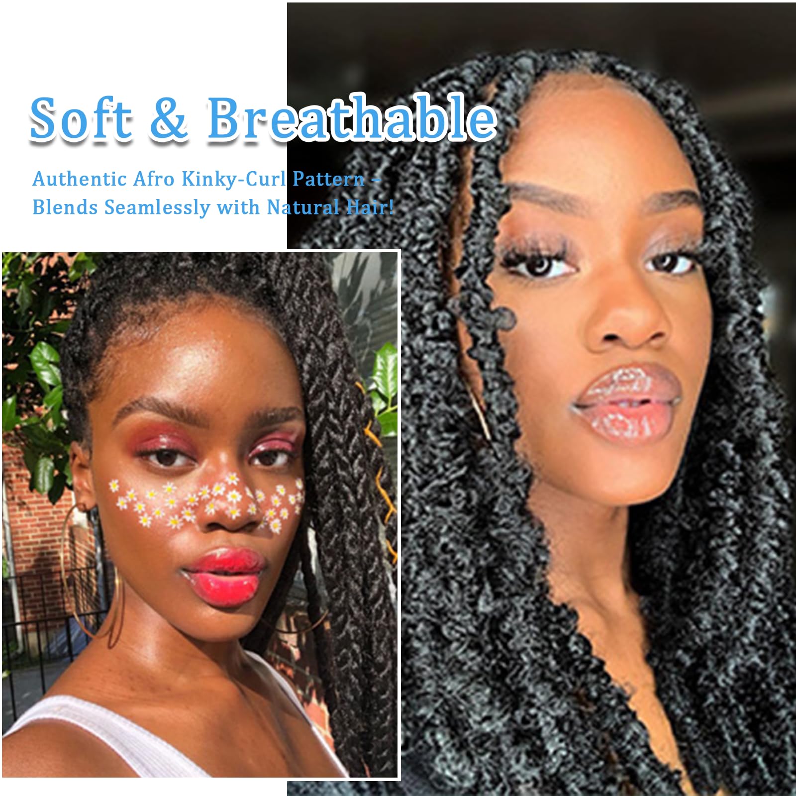 3 PCS Afro Kinky-Curly Human Hair Bulk, Pre-Separated Kinky-Curly Hair Extensions for Twist & Braiding - Image 4