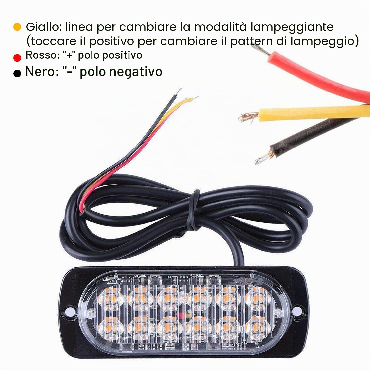 4 X 12LED Impermeabile Ultrasottile Spia Luminosa Luci Ambra Pericolo Luce Ambra Lampeggiante,Emergenza 12-24V Luci Ambra Pericolose per Auto Camion Rimorchio Caravan Moto Spia Luminosa (giallo)
