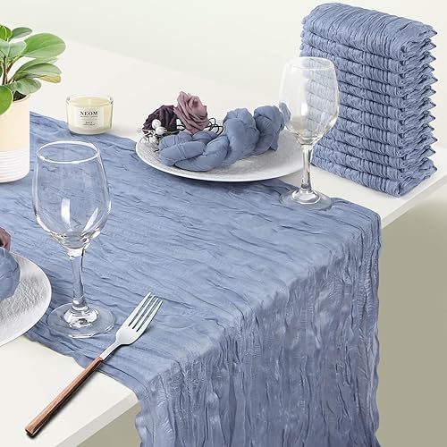 Miniatura 9 de TISEMENT - Paquete de 12 caminos de mesa de gasa arrugada de 35 x 120 pulgadas, estilo bohemio, centros de mesa románticos para mesas, mantel
