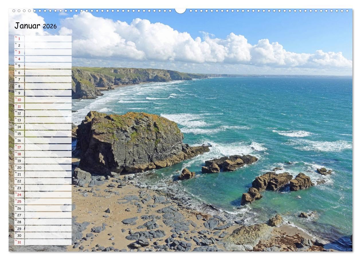 Cornwall. Terminkalender (hochwertiger Premium Wandkalender 2026 DIN A2 quer), Kunstdruck in Hochglanz: Malerische Küste und Fischerdörfer (CALVENDO Orte)
