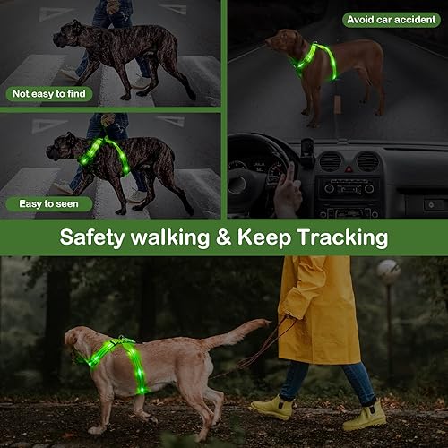 Miniatura 5 de KOSKILL Arnés para perro con luz LED, recargable, arnés iluminado para perro que brilla en la oscuridad, chaleco LED reflectante para perros, luces