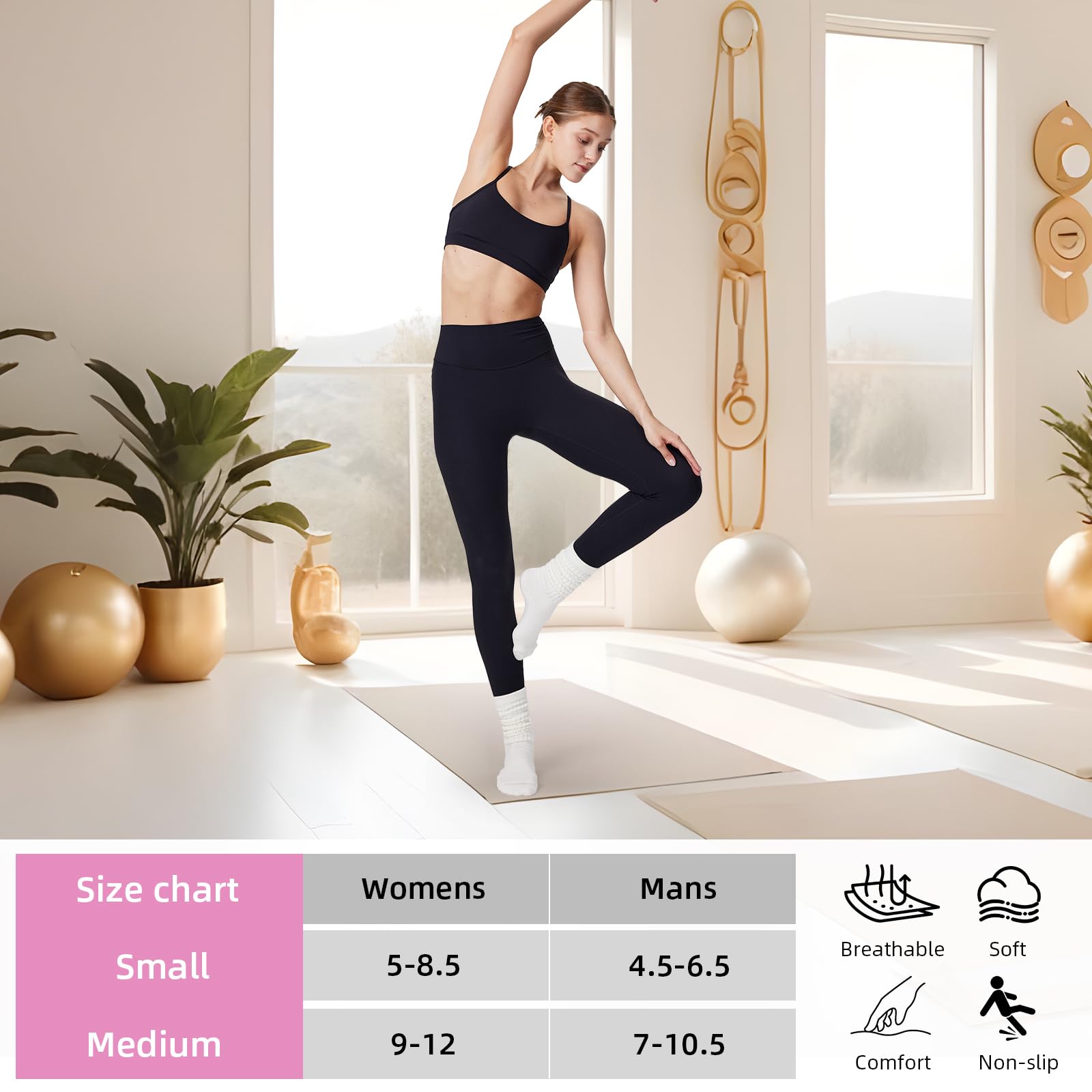 3 paia di calzini antiscivolo da donna, per pilates, yoga, allenamento, per barre, casa, studio, ospedale, allenamento
