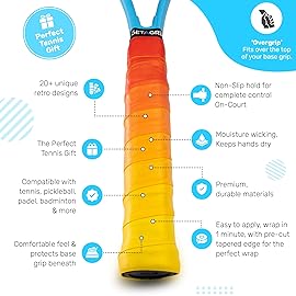 Get A Grip - Custom Tennis Racket Grip Tape - Anti-Slip/Quick-Drying Tennis Overgrips - Precut Badminton Racket Grip with Finishing Tape (Game, Sunset, Match, 1 Grip)